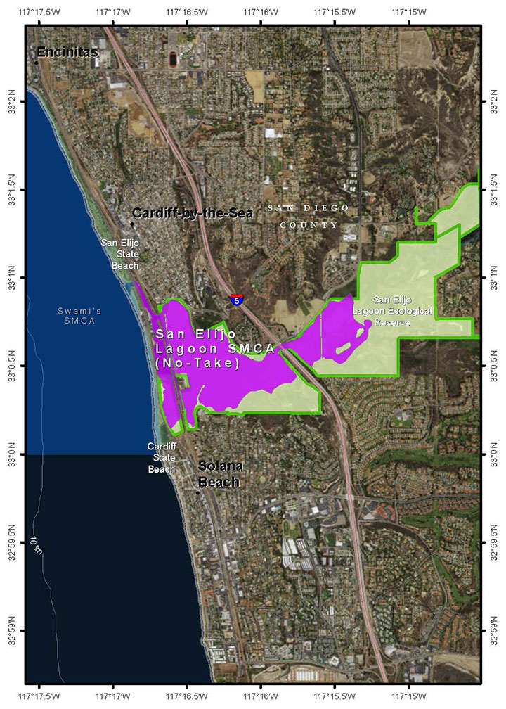 Map of San Elijo Lagoon State Marine Conservation Area - click to enlarge in new tab